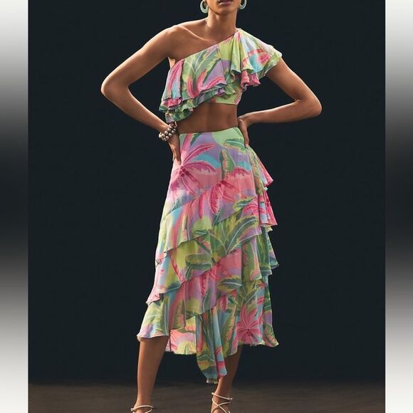 Farm Rio Ruffled One-Shoulder Crop Top - Picture 1 of 5